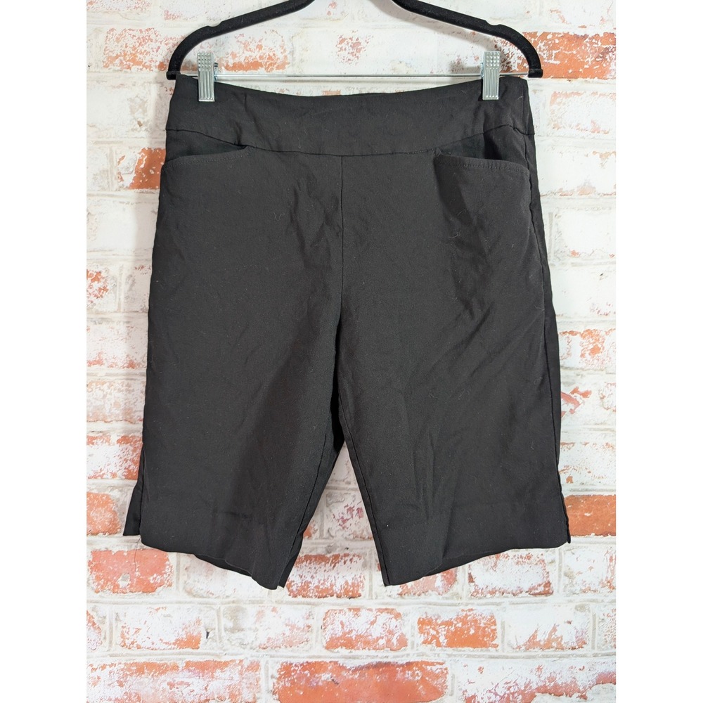Krazy Larry Shorts Womens 10 Black Pull On Bermuda Stretch Made in USA 1836